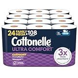 Cottonelle Ultra Comfort Toilet Paper with Cushiony CleaningRipples Texture, 24 Family Mega Rolls (24 Family Mega Rolls = 108 Regular Rolls) (4 Packs of 6), 296 Sheets per Roll, Packaging May Vary