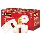 Scotch Transparent Tape, 3/4 in x 1000 in, 6 Boxes/Pack (600)