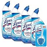 Lysol Bleach Free Hydrogen Peroxide Toilet Bowl Cleaner, Fresh, 24 Oz (Pack of 4) - With 1ct Auto In-The-Bowl Toilet Cleaner, Atlantic Fresh