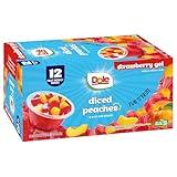 Dole Fruit Bowls Peaches in Strawberry Flavored Gel Snacks, 4.3oz 12 Total Cups, Gluten & Dairy Free, Bulk Lunch Snacks for Kids & Adults