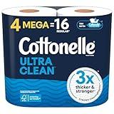 Cottonelle Ultra Clean Toilet Paper, 4 Mega Rolls = 16 Regular Rolls, Packaging May Vary