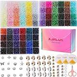 XJRLUK Glass Beads Bracelet Making Kit, 3000 pcs 72 Colors 6 mm Crystal Glass Beads for Jewelry Making, Glass Beads Kits for Beginners DIY Earrings Necklaces Rings Crafts Xmas Gifts