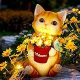 GIGALUMI Solar Garden Statues Cute Cat Figurine Lights for Outside, Garden Decor Yard Decorations Outdoor Cat Gifts for Cat Lovers, Gardening Gifts for Women, Mom