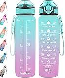 Enerbone 32 oz Drinking Water Bottle with Times to Drink and Straw, Motivational with Carrying Strap, Leakproof BPA & Toxic Free, Ensure You Drink Enough Water for Fitness Gym Outdoor