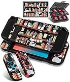 Gurgitat 4in1 Cute Cat for Nintendo Switch Case Protector Switch Game Cases Cartridge Storage Bookshelf Cartoon Girls Boys 24 Game Card Holder Organizer+Skin Controller Dockable Cover for Switch 2017