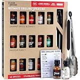 Ultimate Grilling Gift for Men - BBQ Accessories - Gourmet Spice Blends & Seasonings, Tongs, BBQ Magnet, Meat Rubs, Unique Gift for Guys, Dad, Son, Brother, Father in Law, Cooking Chefs, 17 Piece Set