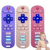 3 Pack Baby Teether Toys - TV Remote Control Shape Silicone Toddler Teething Toys for Babies 6-12 Months (Pink&Khaki&Purple)