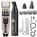 Gooad Dog Clippers Grooming Kit Hair Clipper -4 in 1Low Noise -Rechargeable-Cordless Quiet Paw Trimmer Nail Grinder, Trimmer Grooming for Thick Hair&Coats,Pet Shaver for Small and Large Dogs Cats