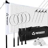 Patiassy Portable Badminton Net Set with 4 Badminton Rackets, Badminton Shuttlecocks and Carrying Bag for Backyard(White)