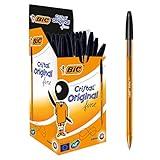 Bic Cristal Original, Ballpoint Pens, Every-Day Biro Pens with Fine Point (0.8 mm), Ideal for School and Office, Black, Pack of 50