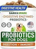 BARK&SPARK Probiotics for Dogs Digestive Health w/Enzymes - Diarrhea Gas Treatment Upset Stomach Relief - Allergy & Itchy Skin - Pet Dogs Probiotics - Digestion Supplement Treat (120Ct Chicken)