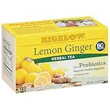Bigelow Tea Lemon Ginger plus Probiotics Herbal Tea, Caffeine Free Tea, 18 Total Tea Bags (Pack of 1)