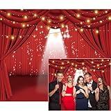 YongFoto Red Curtain Stage Backdrop 12x8ft Theater Stage Spotlights Photography Background Business Event Prom Party Evening Carnival Festival Celebration Show Decor Banner Photo Studio Booth Props