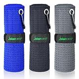 Jiskan Pro Golf Towel Microfiber Golf Towel for Golf Bags (16" X 16") with Hook, Loop Fastener and Gift Box, Essentials Golf Accessories for Men, Golf Gifts for Men/Women (Black+Grey+Blue)