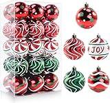 30PCS Christmas Balls Ornaments - 2.36" Red Green White Xmas Balls Decoration, Shatterproof Christmas Balls Ornaments for Christmas Tree, Painting & Glittering Hanging Ball for Party Event(Style-23)