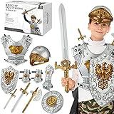 Eurzom 10 Pcs Knight Armor Set for Kids Medieval Knight Costume with Knight Helmet Sword Weapons Accessories for Halloween Cosplay Party Dress up