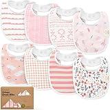 8-Pack Organic Baby Bibs for Boys, Girls - Soft Cotton Drooling and Teething Bibs for Baby Girl & Boy, Extra Absorbent, Easy To Clean & Put On for Toddler, Newborn, Infant 0-24 Months (Sweet Charm)