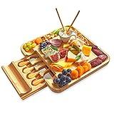 RoyalHouse Bamboo Cheese Board with Slide-Out Cutlery Drawer - Charcuterie and Cheese Platter, Ideal Wedding and Housewarming Gift