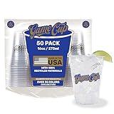 Game Cup 16oz Clear Plastic Cups (50 Pack) Made in the USA from Recycled PET Plastic | 100% Recyclable Clear Disposable Plastic Cups for Party, Tailgating, Game Day & More - Blue & Gold