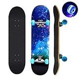 Skateboards with Colorful Flashing Wheels for Beginners,Kids,Teens,Adults, Complete Standard Skate Boards 7 Layer Maple Deck Concave Skateboard