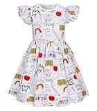 WonderBabe Toddler Girls Back to School Print Dresses Girls Ruffle Sleeve Dress Kids Summer Clothes School Sundress Outfit Size 5-6t