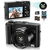 ToAuite 4K Digital Camera for Photography, 64MP Autofocus Vlogging Camera for YouTube with Selfie Lens, Compact Travel Video Camera with Flash, 16X Zoom, Anti-Shake, 32GB Card, 2 Batteries(Black)