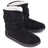 LongBay Women's Chenille Knit Bootie Slippers Cute Plush Fleece Memory Foam House Shoes (Large / 9-10 B(M), Black)