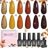 Beetles Fall Gel Nail Polish Set, 6 Colors Burgundy Red Brown Yellow Orange Glitter Gel Nail Polish Soak Off UV Nail Art Design Manicure Gifts for Women