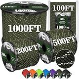 X XBEN Paracord Reflective 1000lb, 50/100/200/500/1000ft 4mm, 13 Strand Paracord Rope, Tactical Parachute Cord for Camping, Fishing, Clothesline, Hammock, Tent & Survival Bracelet, Army Green
