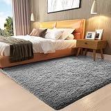 Ophanie 3x5 Rug, Bedside Preppy Dorm Area Rug, College Essentials Non Slip Grey Small Carpets for Bedroom, Anti Slip Fluffy Gray Living Room Rugs Home Decor Aesthetic, Nursery