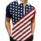 Generic 4th of July Shirts for Men Zip Up USA Patriotic American Flag Red White Blue Hawaiian Shirt Memorial Day Shirts Thin Blue Line Gifts USA Tshirts Clothing for Men Big and Tall 2024 Blue Large