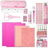 Sabary 58 Pcs Back to School Supply Bundle Kit for Girls Grades K-12, Essentials Box of Supplies Bundle, School Classroom Essentials Include Folders Notebook Pencil Pen Ruler Scissor and More(Pink)