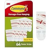 Command Poster Strips, 64 Command Strips Damage-Free Hanging Poster Hangers, No Tools Great for Home, Room, Wall, and Office Decor, White Adhesive