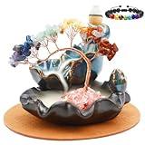 Dreamgirnh Chakras Backflow Incense Burner, Crystal Tree Incense Waterfall Fountain, Cone Incense Holde, Living Room Shelf Aesthetic Decor