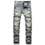 OIIIO Men's Ripped Slim Fit Straight Leg Jean Denim Pant (42, 3006 Retro)