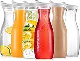 DilaBee Plastic Water Pitcher With Lid (32 Oz) Round Carafe Pitchers for drinks, Milk, Smoothie, Iced Tea, Mimosa Bar Supplies - Juice Containers with Lids - BPA-Free (6-Pack) - NOT DISHWASHER SAFE