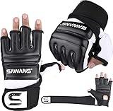 SAWANS Punch Bag Boxing Gloves Karate Mitts MMA Body Combat Taekwondo Training Martial Art Fighting Grappling Muay Thai (L, Black)