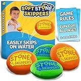 Soft Stone Skippers Game – Fun Pool Toys for Kids All Ages - 4 Pack Water Skipping Discs Set – Best Beach Games Gifts for Boys & Girls Ages 5 6 7 8 9 10 11 Year Old & Up - Water Bouncing Skip Ball Toy