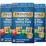 Twinings Black Tea Variety Pack with Earl Grey Tea, English Breakfast Tea, Irish Breakfast Tea, and Lady Grey Tea Bags, Individually Wrapped, 20 Count Ea (Pack of 3)