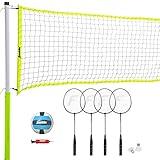 Franklin Sports Volleyball and Badminton Combo Set - Portable Volleyball and Badminton Net with Ball, Racquets and Birdies - All Inclusive Set,Yellow