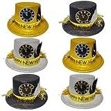 New Years Eve Party Supplies 6 PCS Glitter New Year Hat Top Hat with Feathers Happy New Year Hat Black Gold Silver New Year Hat for Men and Women New Year Party Accessories