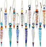 JOYIN 12Pcs Colorful Glass Icicle Ornaments with Crystal Line for Christmas Tree Decorations, 3.54-3.7" Xmas Tree Hanging in 12 Different Designs