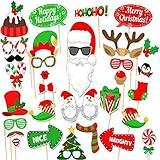 Soochat Christmas Photo Booth Props 32 Pieces DIY Photo Props Kits Dress-up Holiday Photo Booth Selfie Props