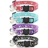 LAFAYI 4 PCS Breakaway Cat Collars with Bell Moons Stars,Kitten Collar and Adjustable with Pendant Glow,Cute Kitty Collar for Girl Boy Cats,Pet Gifts,Accessories(4 Colors)
