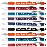 Rainbow Rubberized Soft Touch Ballpoint Pen with Stylus Tip is a stylish, premium metal pen, black ink, medium point. Box of 12 - Personalized with your custom text and/or logo (Assorted)