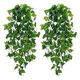 BLEUM CADE Fake Hanging Plants, 2pcs Artificial Hanging Plant, Faux Pothos Vines Hanging Plant Greenery for Wall Home Living Room Indoor Outdoor Decor (No Baskets)