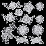 12 PCS Flower Applique White Lace Embroidered Flower Patches for Clothes 3D Floral Sew On Patches for Women's Dress Jeans Sweater Hats Shoes Bags Clothes Repairing Decorating Wedding DIY Sewing Craft
