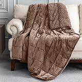 Uttermara Weighted Blanket Twin 15 Pounds, Adult Weighted Blankets with Soft Plush Flannel Fleece & Cozy Warm Sherpa for Couch Bed, Heavy Blanket Great for Calming and Relax, (Brown, 48" x 72" 15lbs)