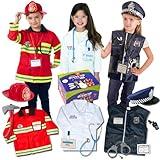 Born Toys Premium 16pcs Costume Dress up Set for Kids Ages 3-7 Fireman,Police Costume, and Doctor All Sets are Washable and Have Accessories