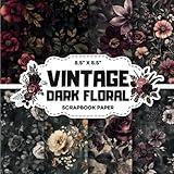 Vintage Dark Floral Scrapbook Paper Collection: Decorative Double-Sided Flower Patterned Craft Papers for Junk Journals, Wrapping, Card Making & Mixed Media Projects